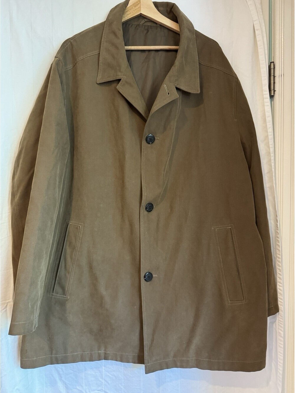 London Fog Men's Brown Solid Car Coat Mid-Length Button Front Lined Pockets 44